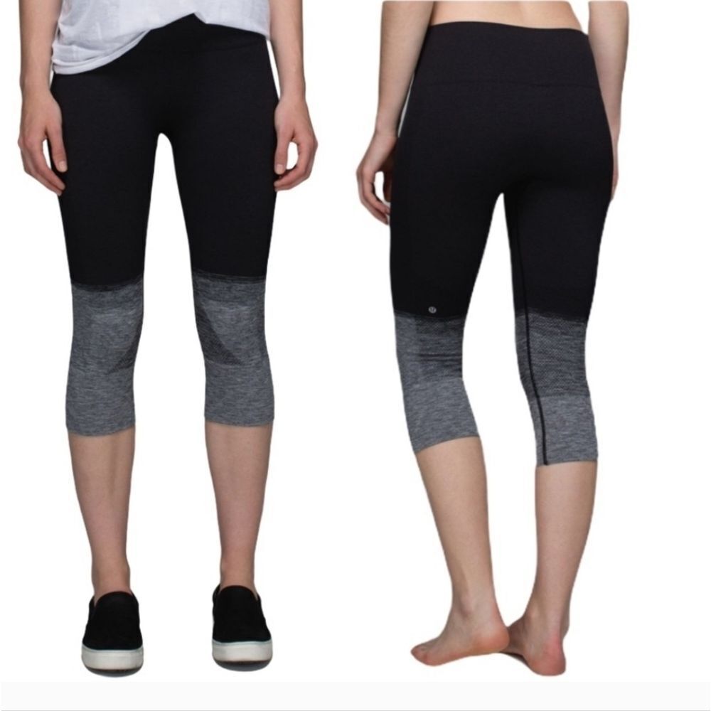 Lululemon Seamlessly Street Crop Black and Gray Leggings - Size 4